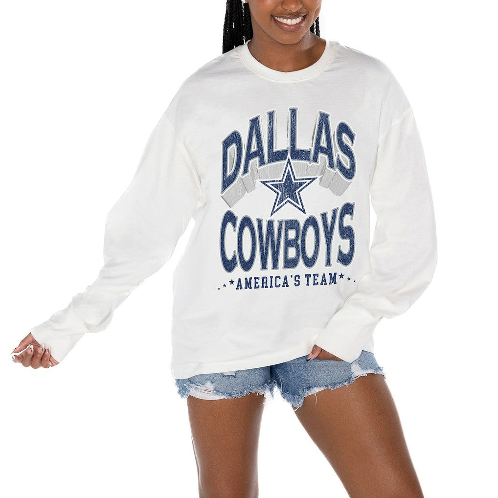 Dallas Cowboys Gameday Couture Women's Time Out Oversized Long Sleeve T-Shirt White