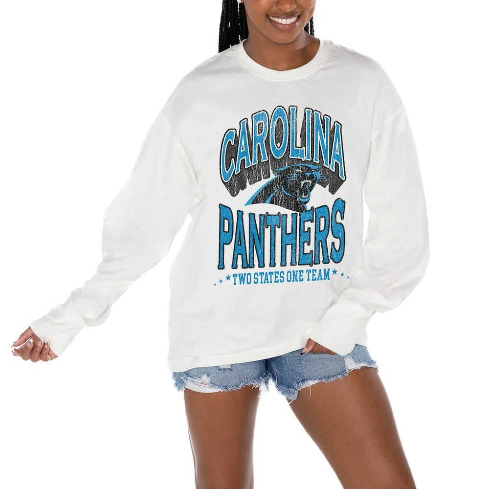 Carolina Panthers Gameday Couture Women's Time Out Oversized Long Sleeve T-Shirt White