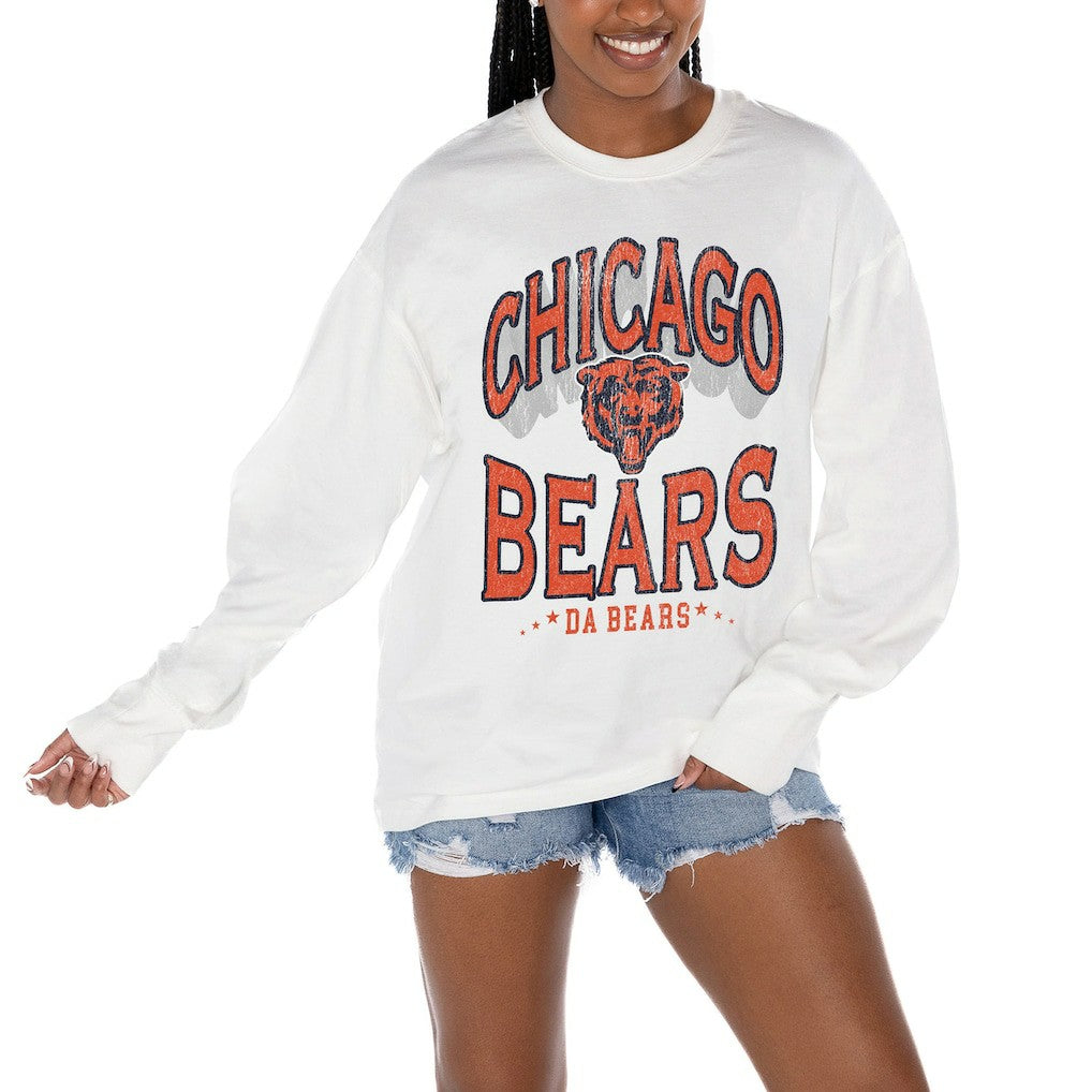Chicago Bears Gameday Couture Women's Time Out Oversized Long Sleeve T-Shirt White