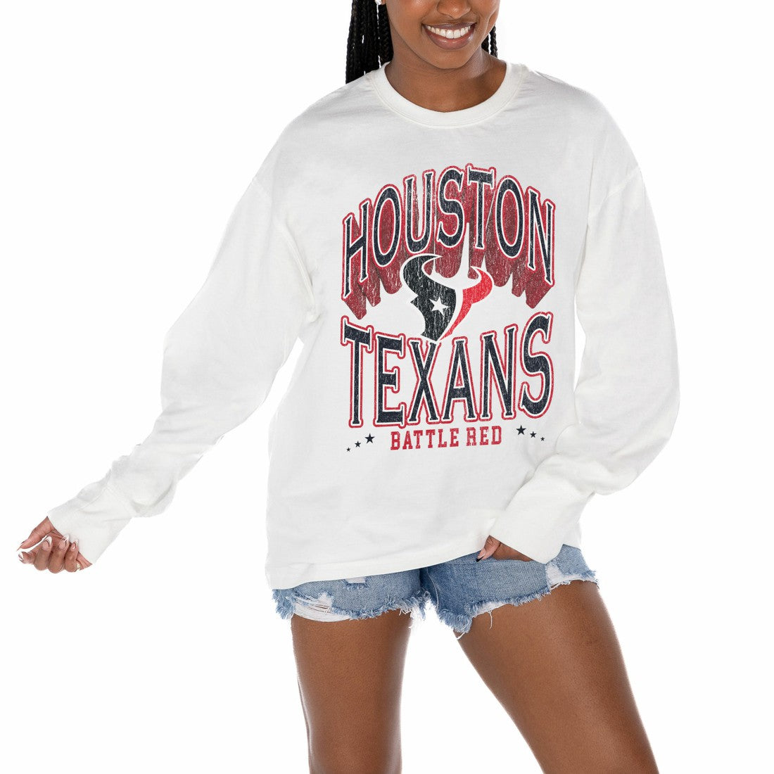 Houston Texans Gameday Couture Women's Time Out Oversized Long Sleeve T-Shirt White