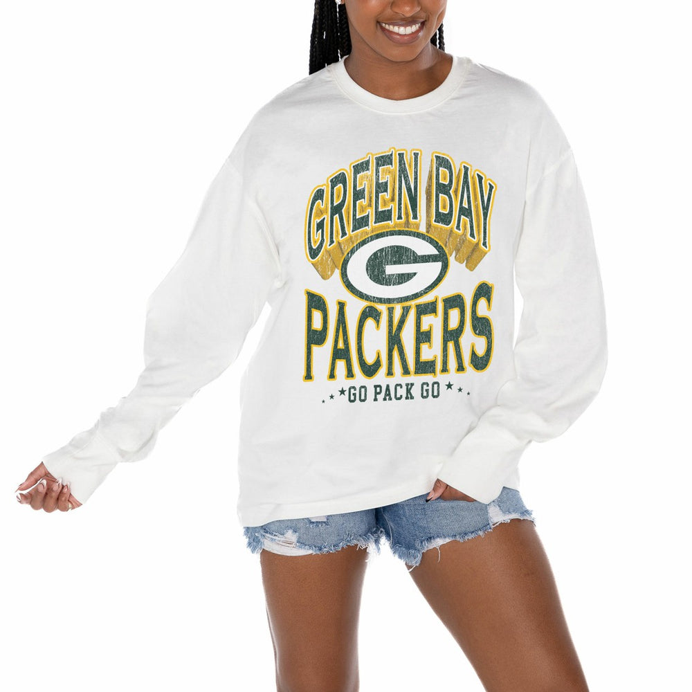 Green Bay Packers Gameday Couture Women's Time Out Oversized Long Sleeve T-Shirt White