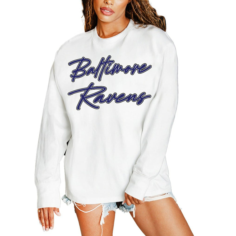 Baltimore Ravens Gameday Couture Women's Classic Comeback Oversized Long Sleeve T-Shirt White