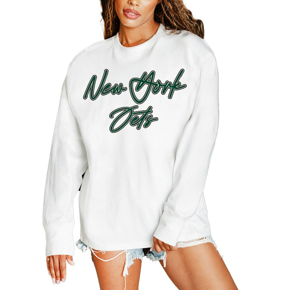 New York Jets Gameday Couture Women's Classic Comeback Oversized Long Sleeve T-Shirt White