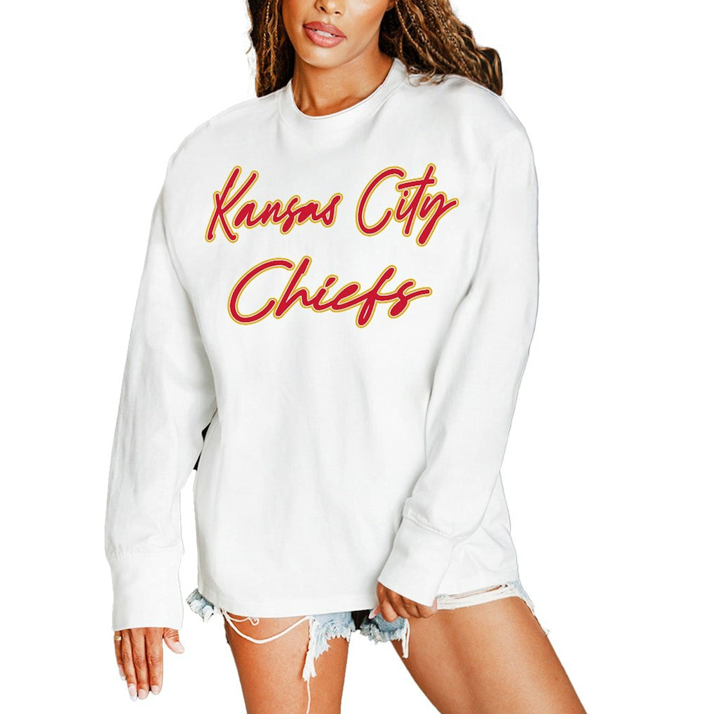Kansas City Chiefs Gameday Couture Women's Classic Comeback Oversized Long Sleeve T-Shirt White