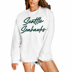 Seattle Seahawks Gameday Couture Women's Classic Comeback Oversized Long Sleeve T-Shirt White