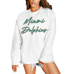 Miami Dolphins Gameday Couture Women's Classic Comeback Oversized Long Sleeve T-Shirt White