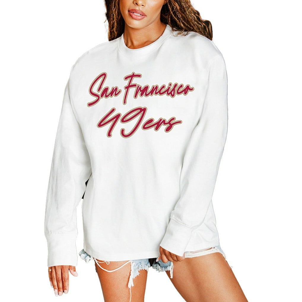 San Francisco 49ers Gameday Couture Women's Classic Comeback Oversized Long Sleeve T-Shirt White