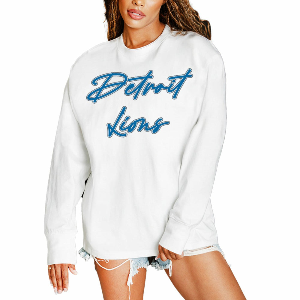 Detroit Lions Gameday Couture Women's Classic Comeback Oversized Long Sleeve T-Shirt White