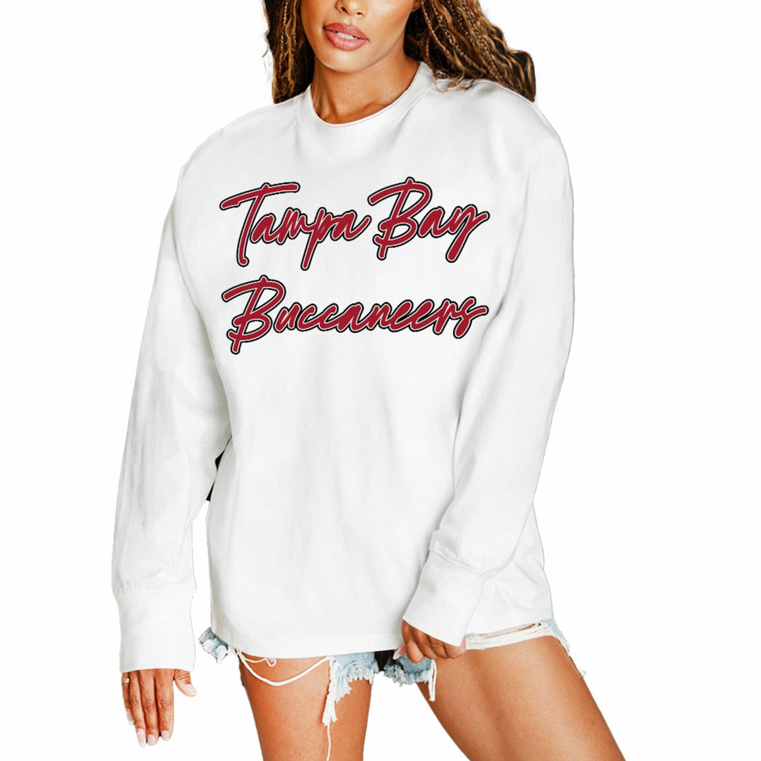 Tampa Bay Buccaneers Gameday Couture Women's Classic Comeback Oversized Long Sleeve T-Shirt White