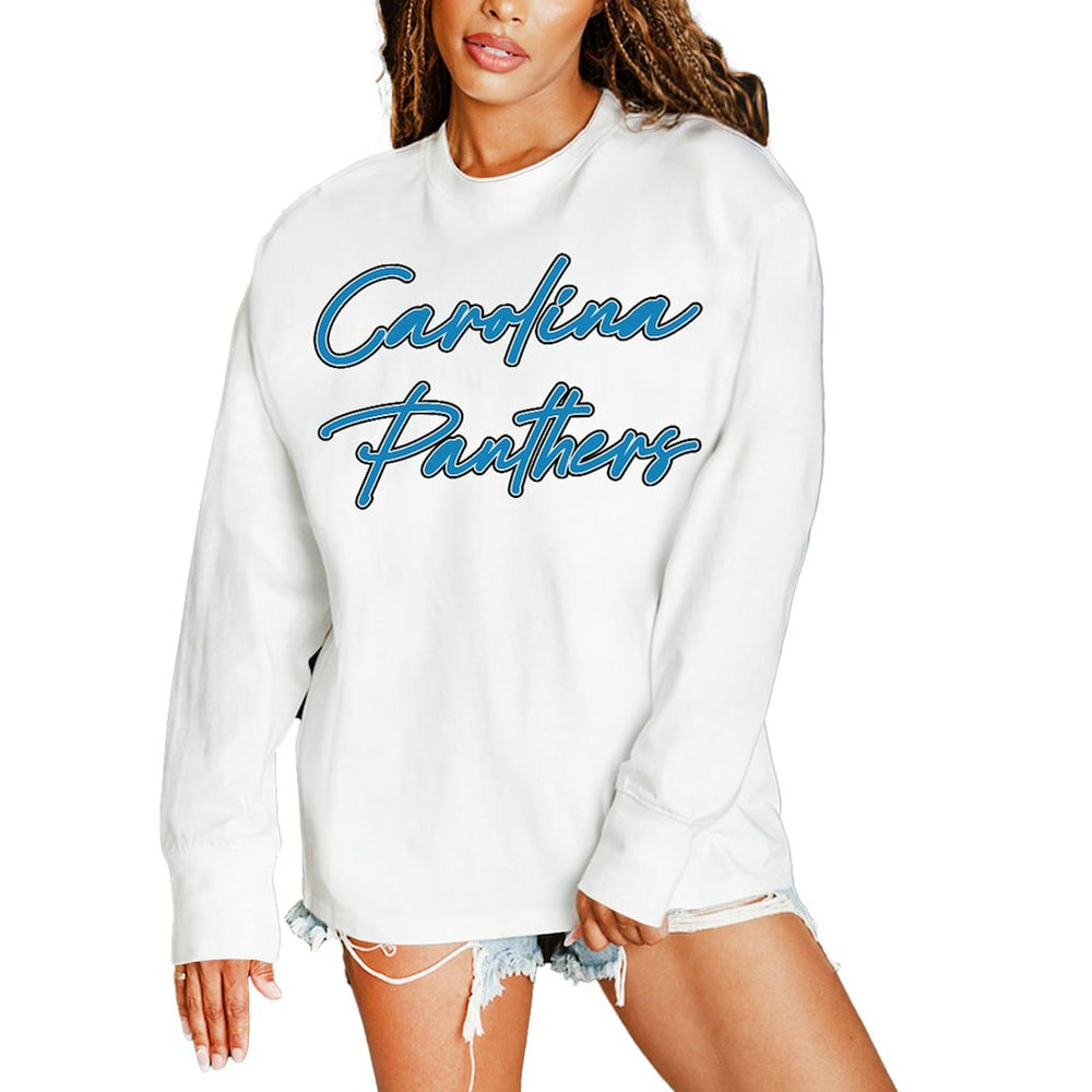 Carolina Panthers Gameday Couture Women's Classic Comeback Oversized Long Sleeve T-Shirt White