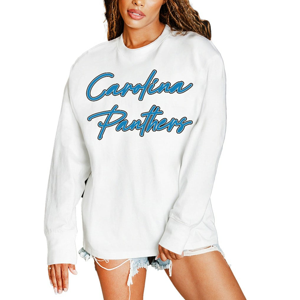 Carolina Panthers Gameday Couture Women's Classic Comeback Oversized Long Sleeve T-Shirt White