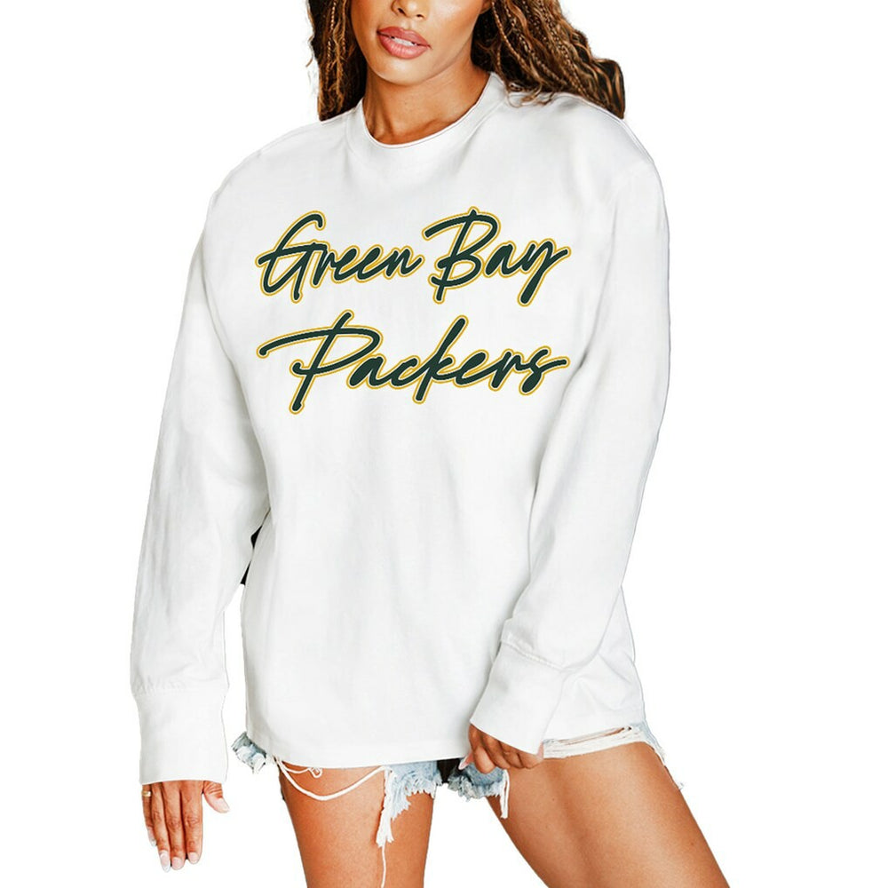 Green Bay Packers Gameday Couture Women's Classic Comeback Oversized Long Sleeve T-Shirt White