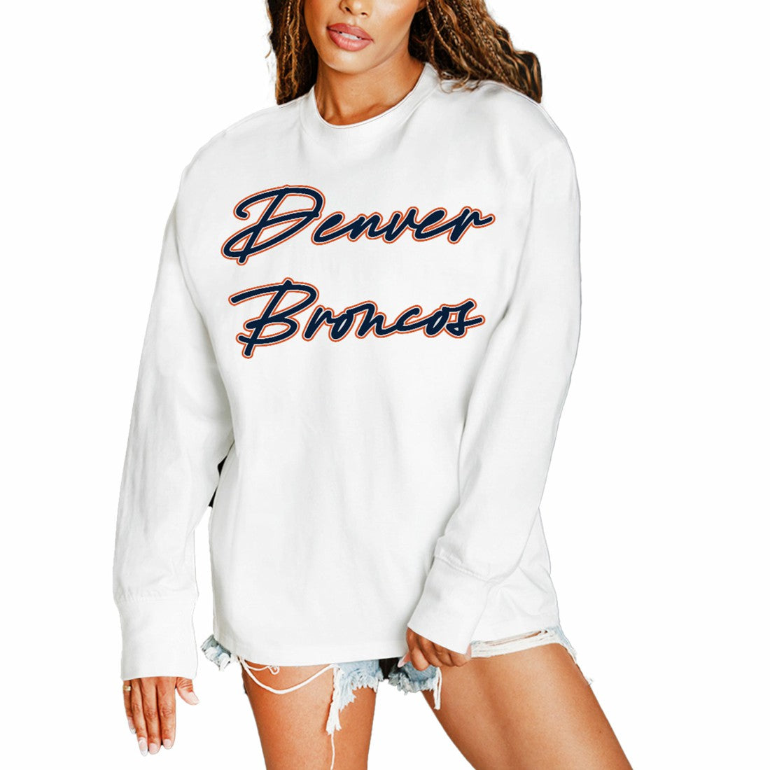 Denver Broncos Gameday Couture Women's Classic Comeback Oversized Long Sleeve T-Shirt White