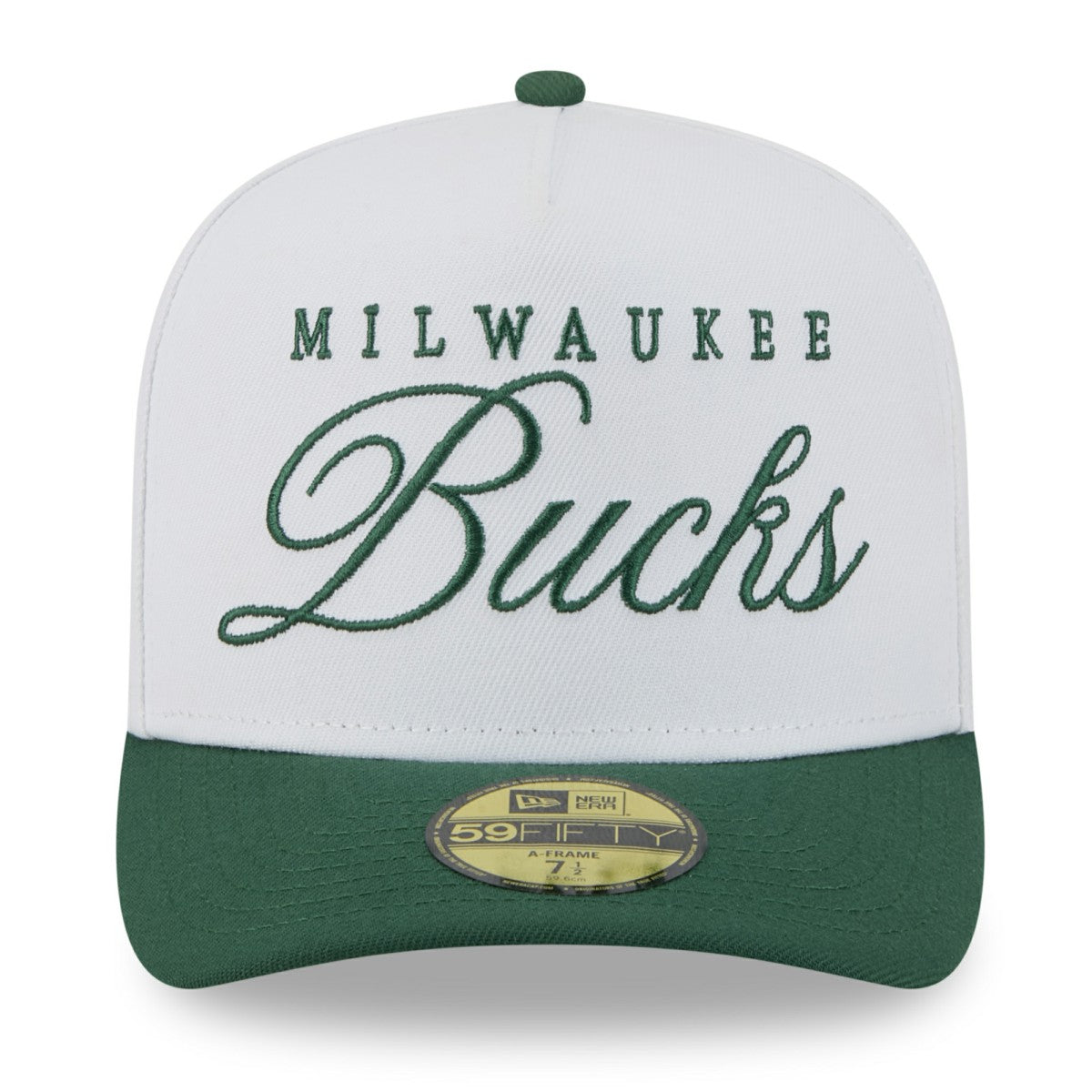 Milwaukee Bucks 2025 NBA Draft A-Frame 59FIFTY Fitted Hat White/Hunter Green
