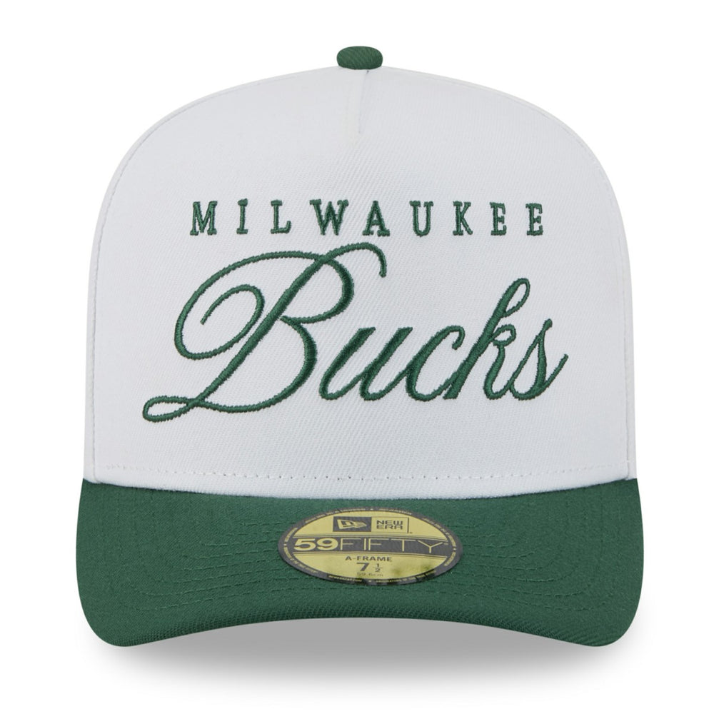 Milwaukee Bucks 2025 NBA Draft A-Frame 59FIFTY Fitted Hat White/Hunter Green