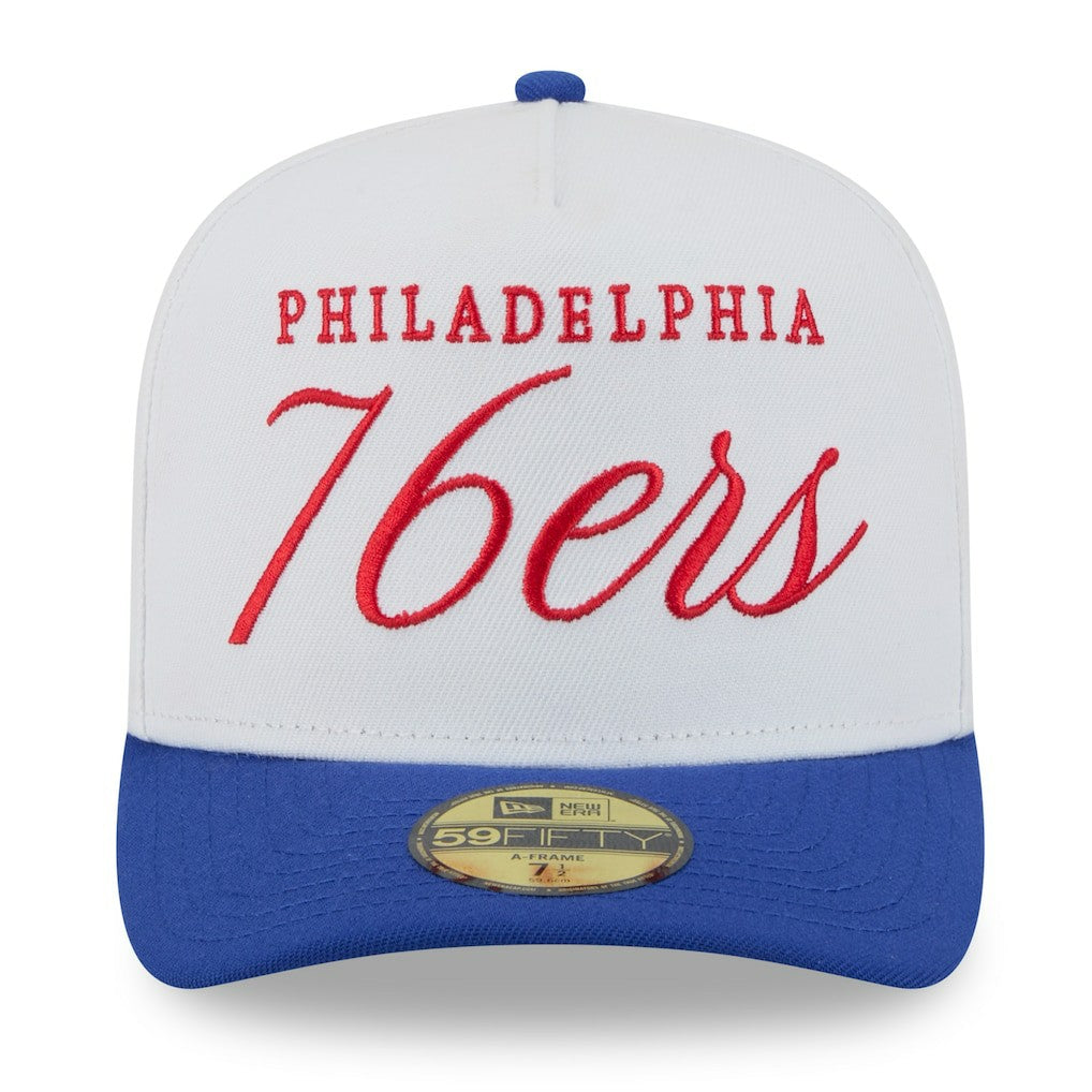 Philadelphia 76ers 2025 NBA Draft A-Frame 59FIFTY Fitted Hat White/Royal