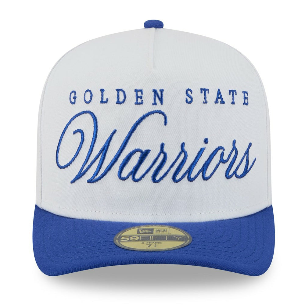 Golden State Warriors 2025 NBA Draft A-Frame 59FIFTY Fitted Hat White/Royal