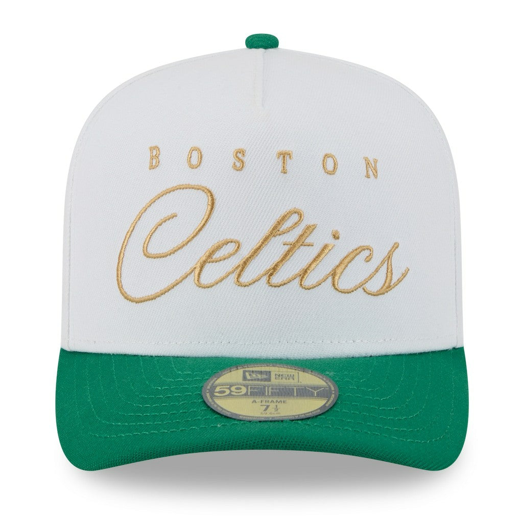 Boston Celtics 2025 NBA Draft A-Frame 59FIFTY Fitted Hat White/Kelly Green