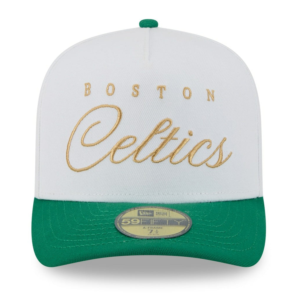 Boston Celtics 2025 NBA Draft A-Frame 59FIFTY Fitted Hat White/Kelly Green