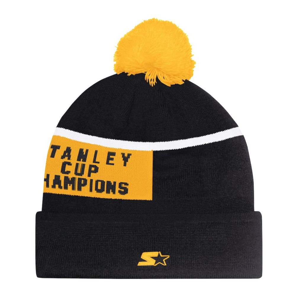 NHL Boston Bruins Starter Chyron Commemorative Cuffed Knit Hat with Pom - Black