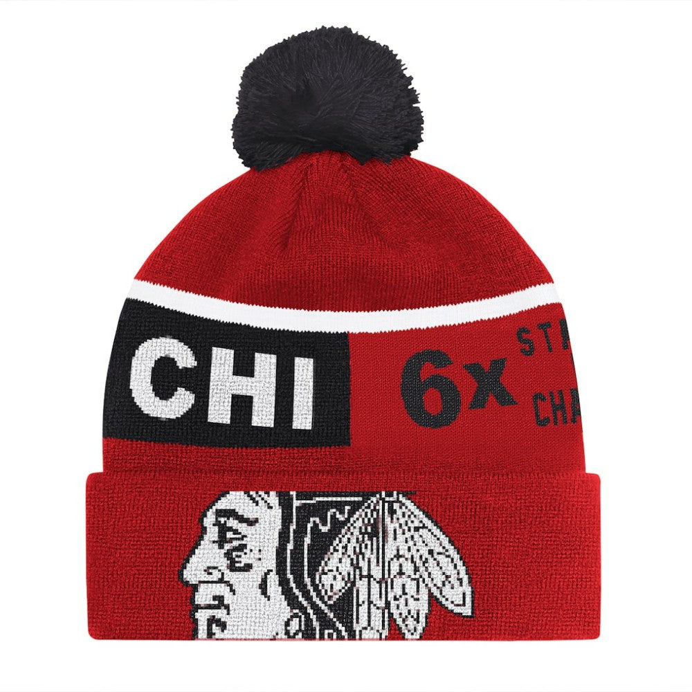 NHL Chicago Blackhawks Starter Chyron Commemorative Cuffed Knit Hat with Pom - Red