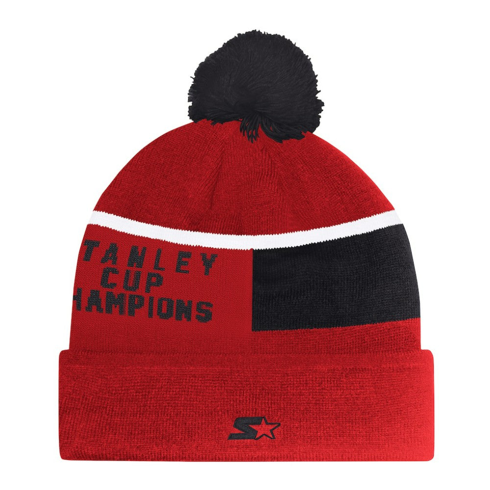 NHL Chicago Blackhawks Starter Chyron Commemorative Cuffed Knit Hat with Pom - Red