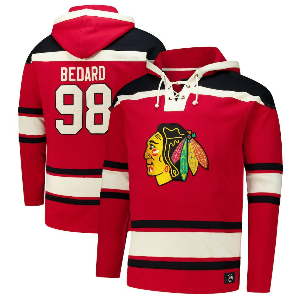 NHL Connor Bedard Chicago Blackhawks '47 Big & Tall Lace-up Pullover Hoodie - Red