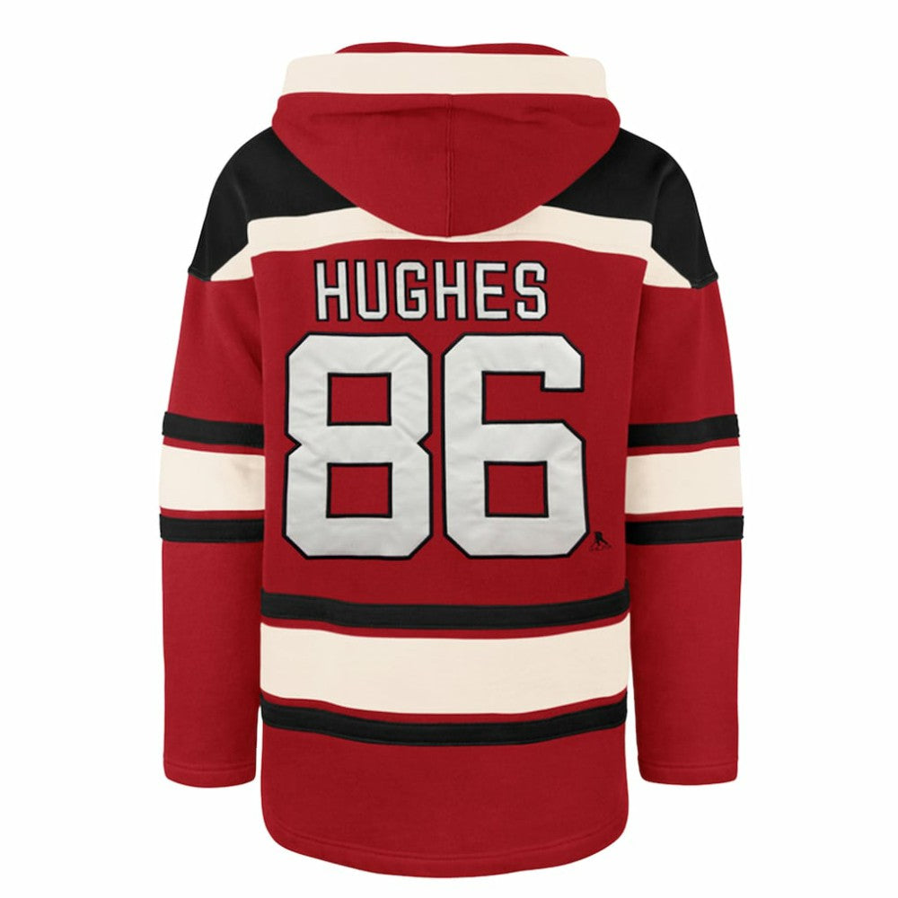 NHL Jack Hughes New Jersey Devils '47 Big & Tall Lace-up Pullover Hoodie - Red