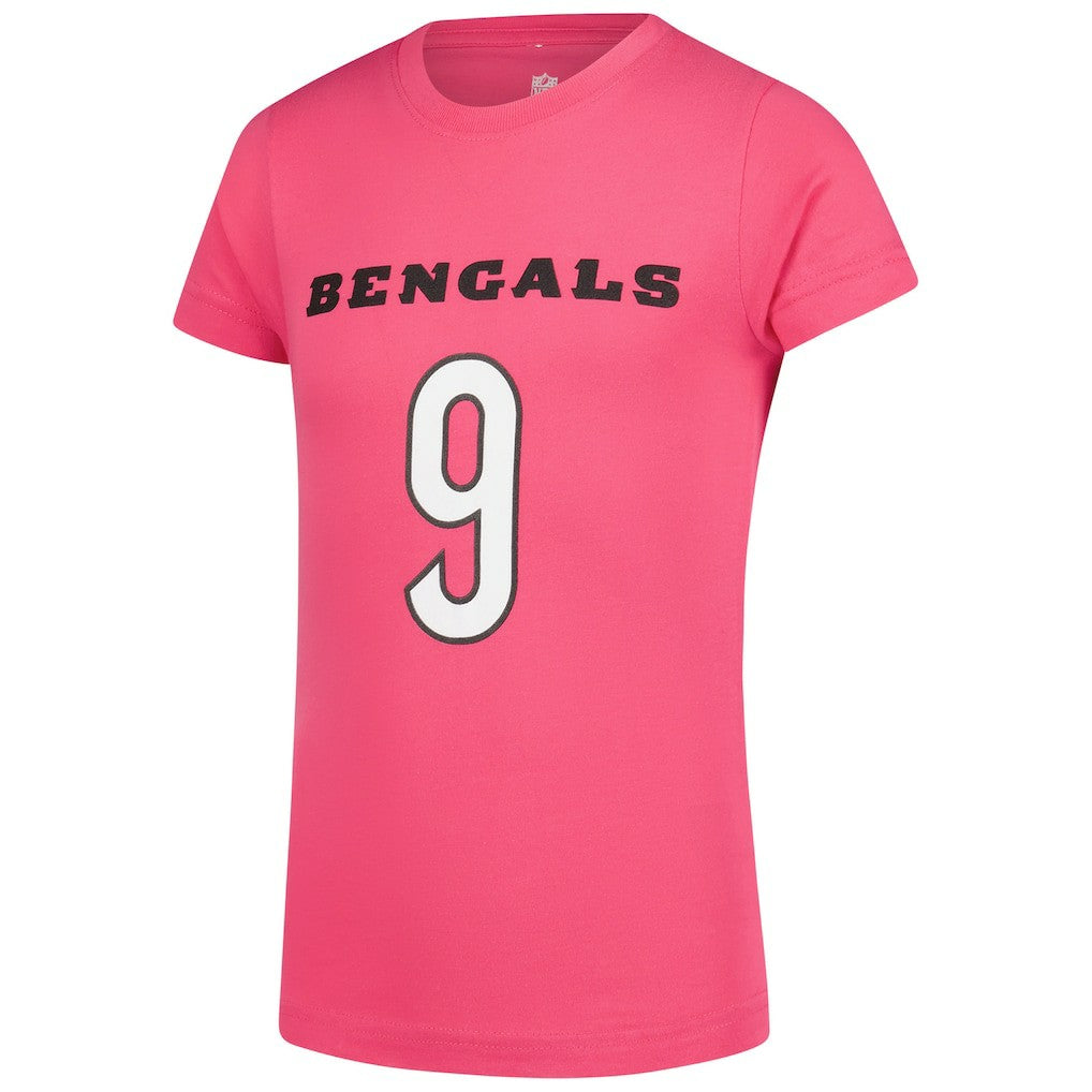 Joe Burrow Cincinnati Bengals Girls Youth Player Name & Number T-Shirt Pink
