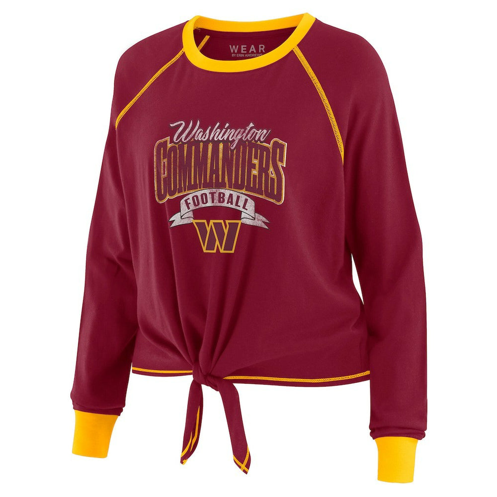 Washington Commanders WEAR by Erin Andrews Women's Plus Size Tie-Front Long Sleeve Top Burgundy/Gold