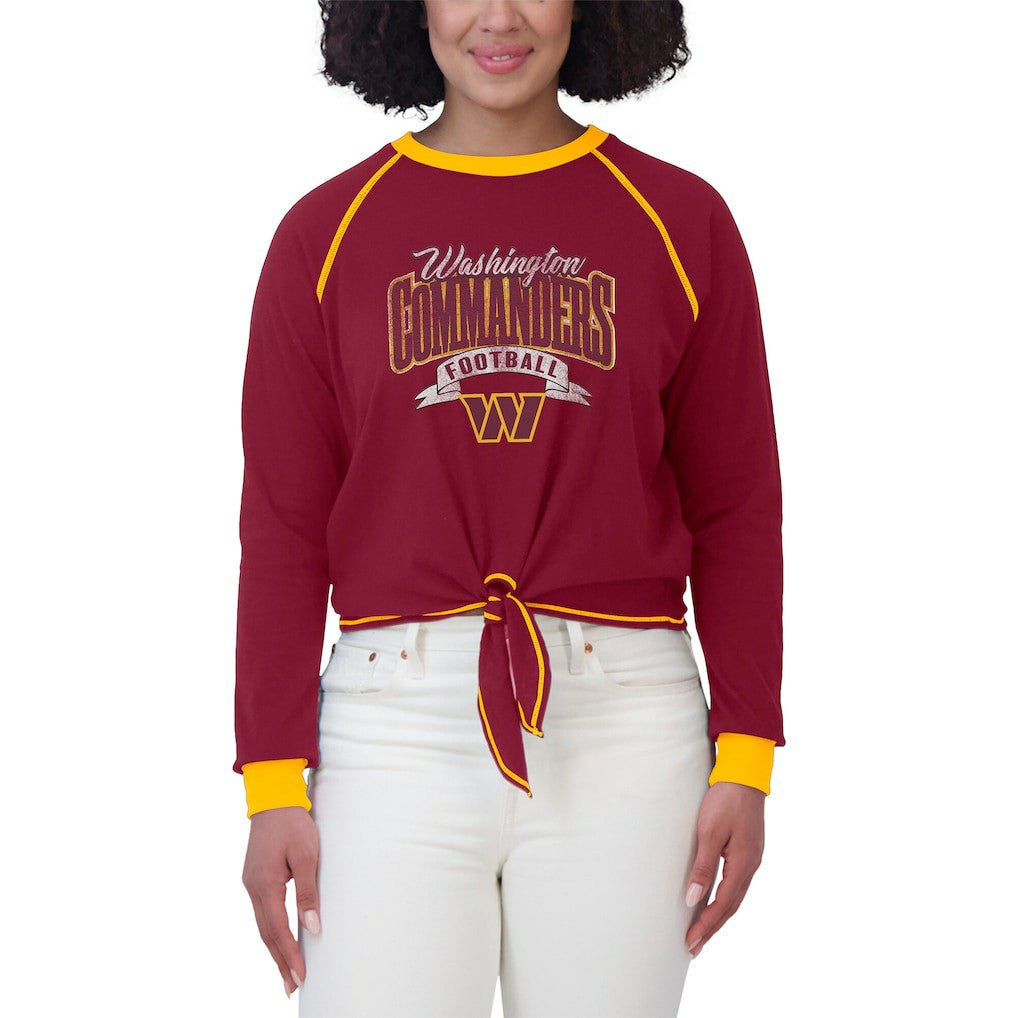 Washington Commanders WEAR by Erin Andrews Women's Plus Size Tie-Front Long Sleeve Top Burgundy/Gold