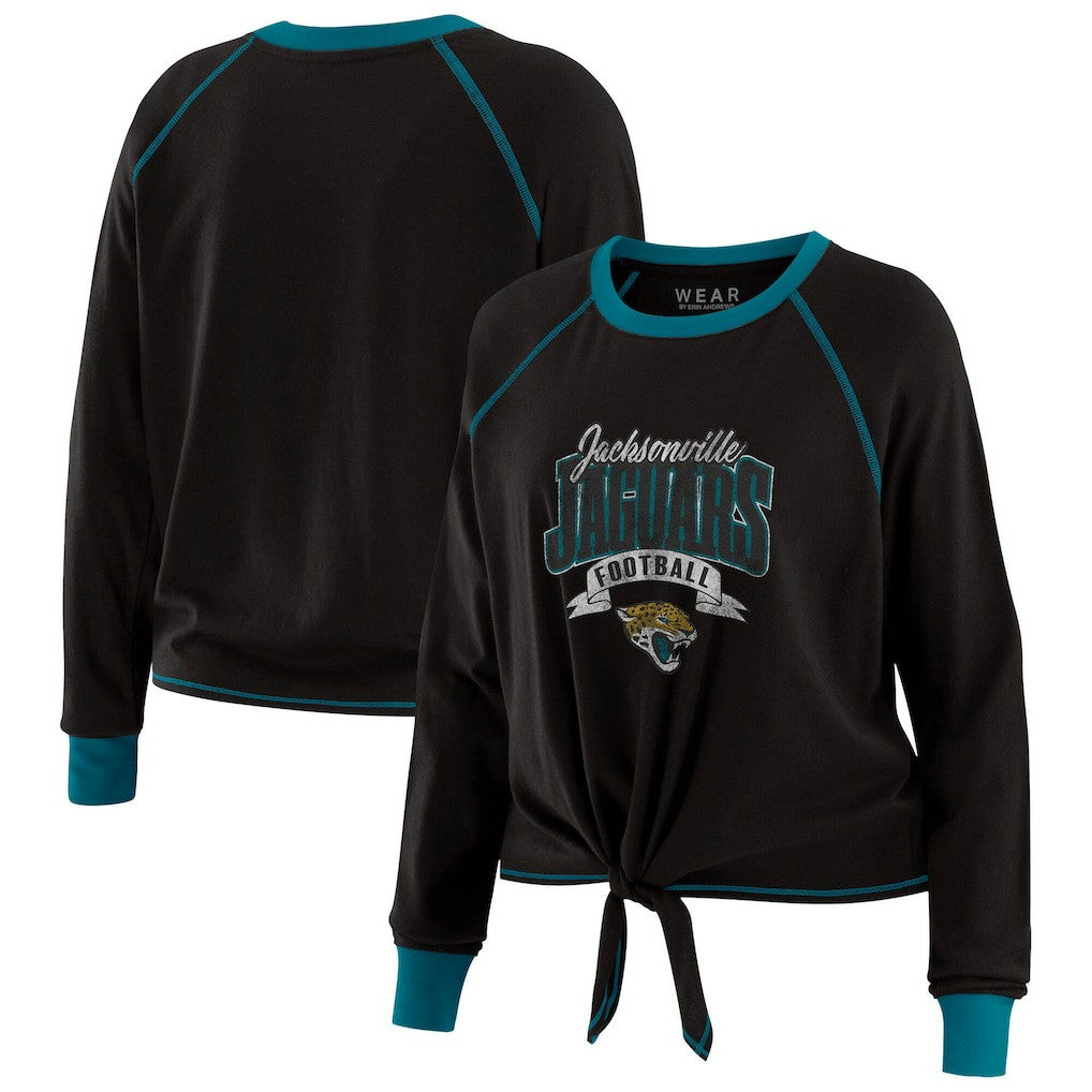 Jacksonville Jaguars WEAR by Erin Andrews Women's Plus Size Tie-Front Long Sleeve Top Black/Teal