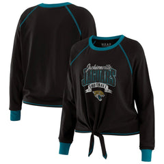 Jacksonville Jaguars WEAR by Erin Andrews Women's Plus Size Tie-Front Long Sleeve Top Black/Teal