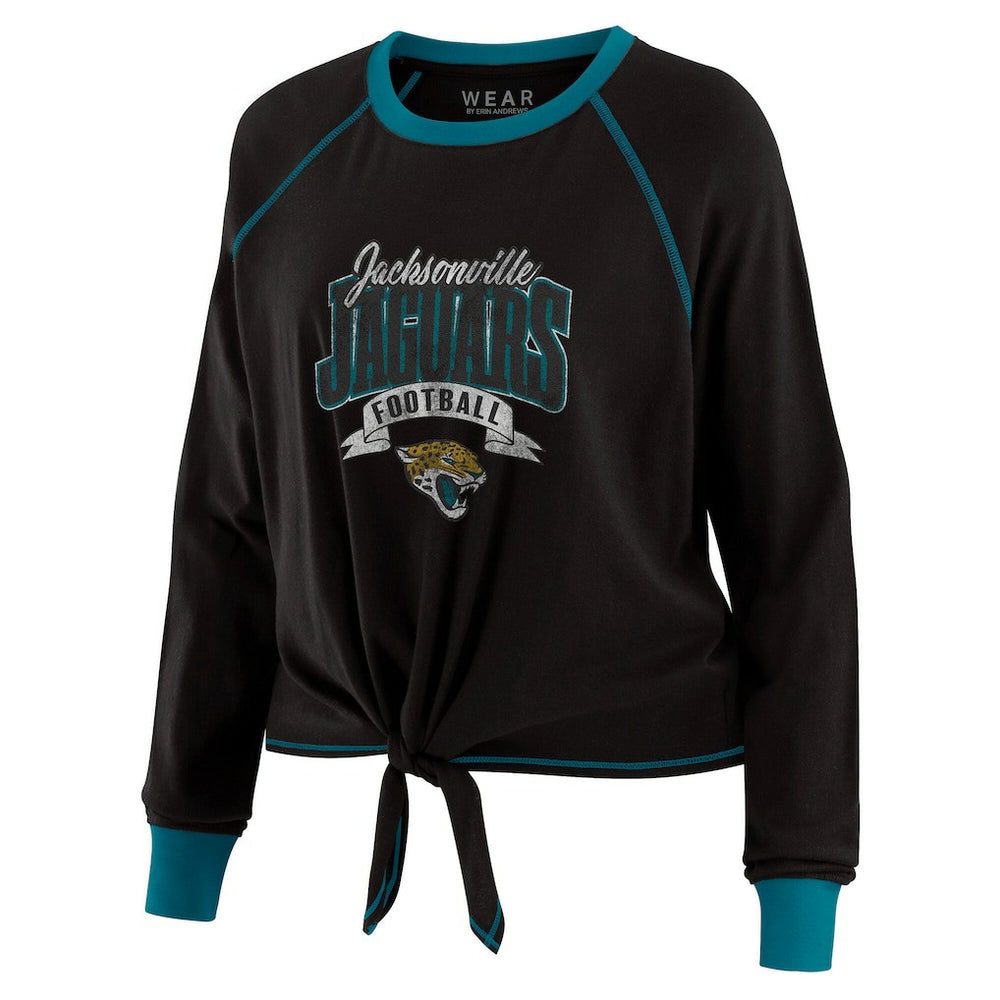 Jacksonville Jaguars WEAR by Erin Andrews Women's Plus Size Tie-Front Long Sleeve Top Black/Teal