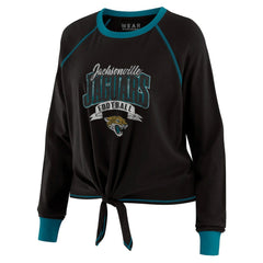 Jacksonville Jaguars WEAR by Erin Andrews Women's Plus Size Tie-Front Long Sleeve Top Black/Teal