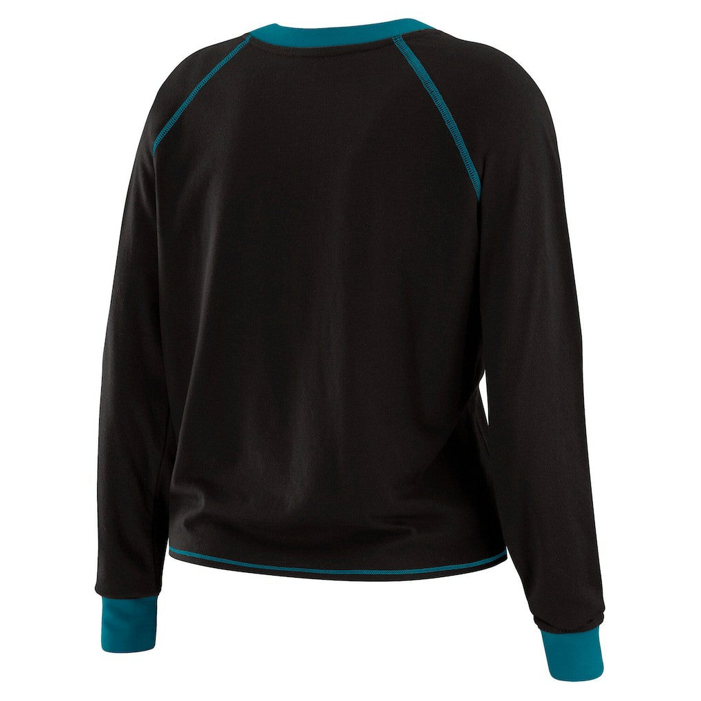 Jacksonville Jaguars WEAR by Erin Andrews Women's Plus Size Tie-Front Long Sleeve Top Black/Teal
