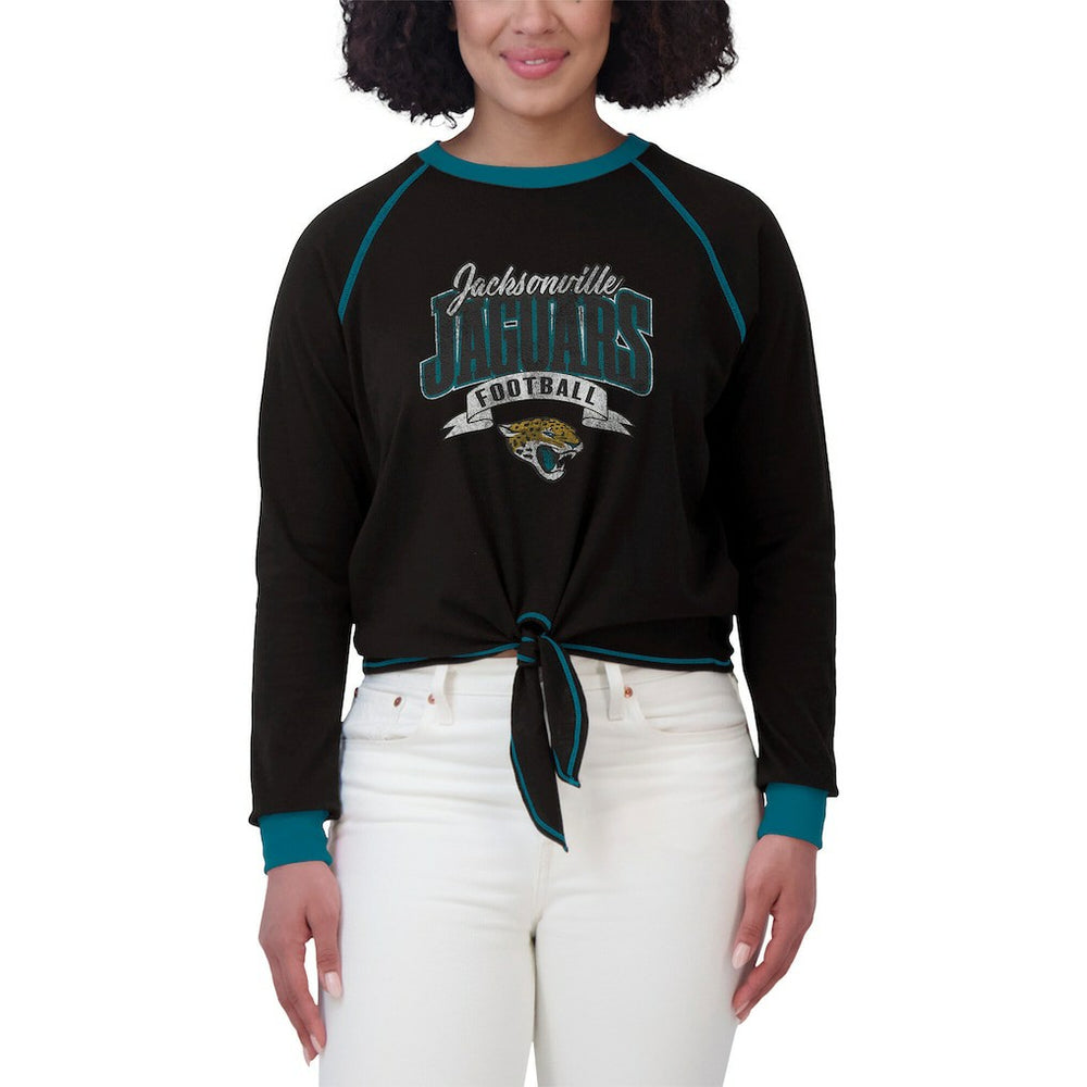 Jacksonville Jaguars WEAR by Erin Andrews Women's Plus Size Tie-Front Long Sleeve Top Black/Teal