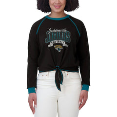 Jacksonville Jaguars WEAR by Erin Andrews Women's Plus Size Tie-Front Long Sleeve Top Black/Teal