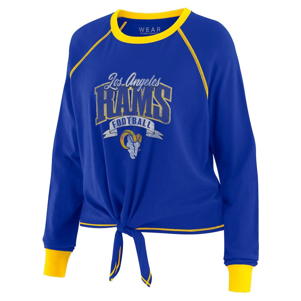 Los Angeles Rams WEAR by Erin Andrews Women's Plus Size Tie-Front Long Sleeve Top Royal/Gold