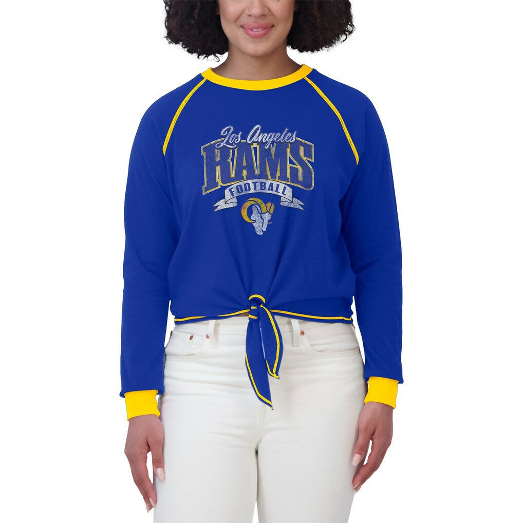 Los Angeles Rams WEAR by Erin Andrews Women's Plus Size Tie-Front Long Sleeve Top Royal/Gold