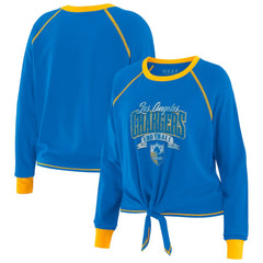 Los Angeles Chargers WEAR by Erin Andrews Women's Plus Size Tie-Front Long Sleeve Top Powder Blue/Gold