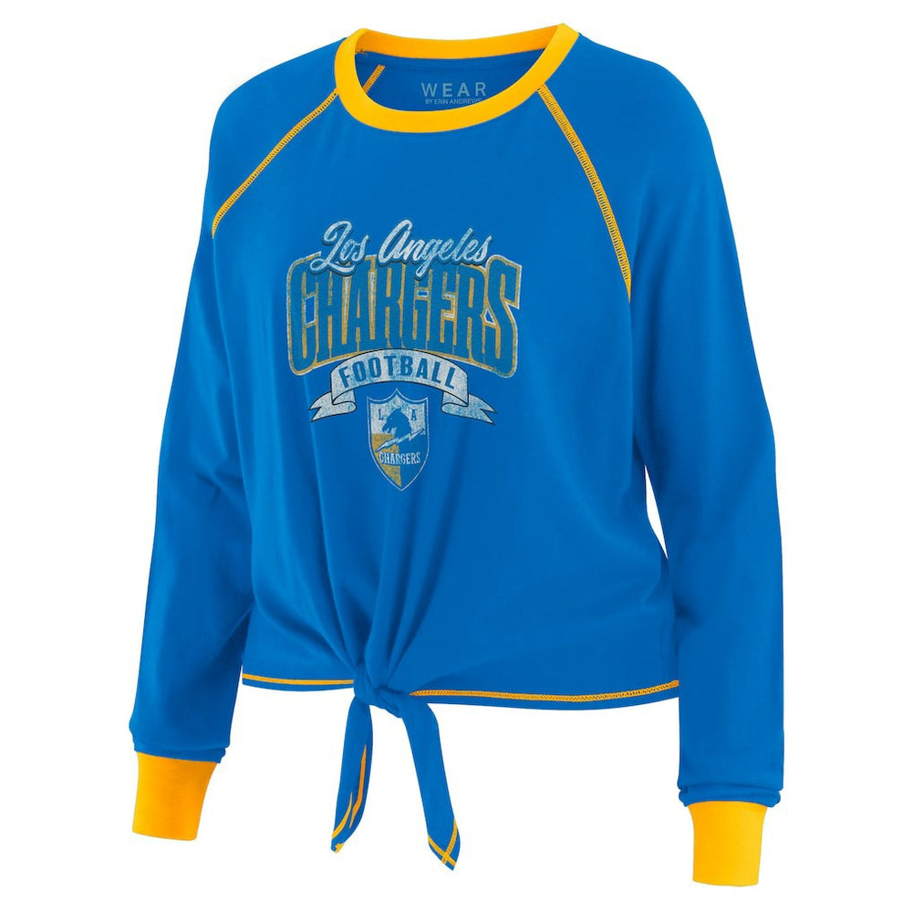 Los Angeles Chargers WEAR by Erin Andrews Women's Plus Size Tie-Front Long Sleeve Top Powder Blue/Gold