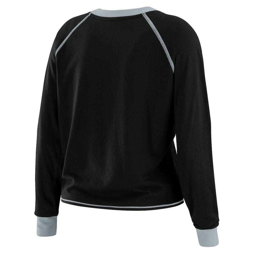 Las Vegas Raiders WEAR by Erin Andrews Women's Plus Size Tie-Front Long Sleeve Top Black/Gray