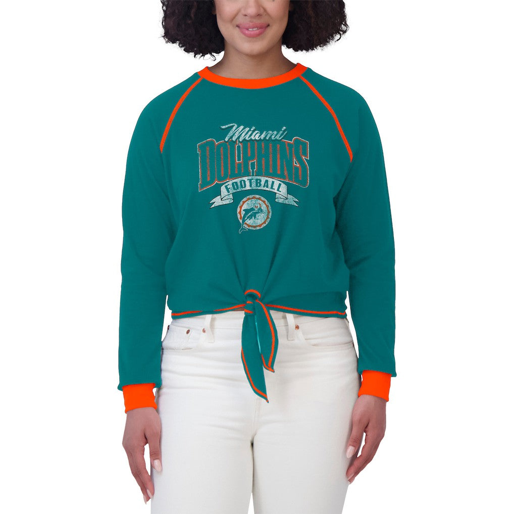 Miami Dolphins WEAR by Erin Andrews Women's Plus Size Tie-Front Long Sleeve Top Aqua/Orange