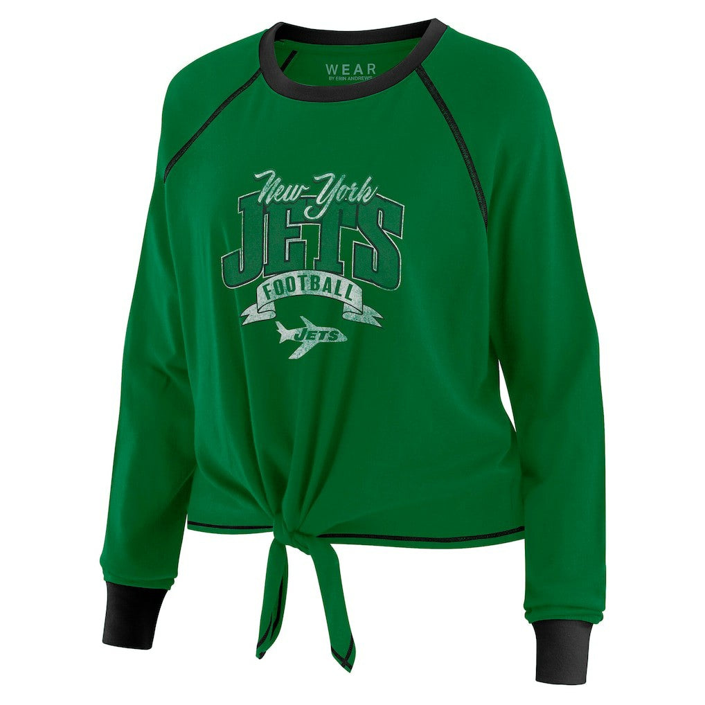 New York Jets WEAR by Erin Andrews Women's Plus Size Tie-Front Long Sleeve Top Green/Black