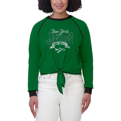 New York Jets WEAR by Erin Andrews Women's Plus Size Tie-Front Long Sleeve Top Green/Black