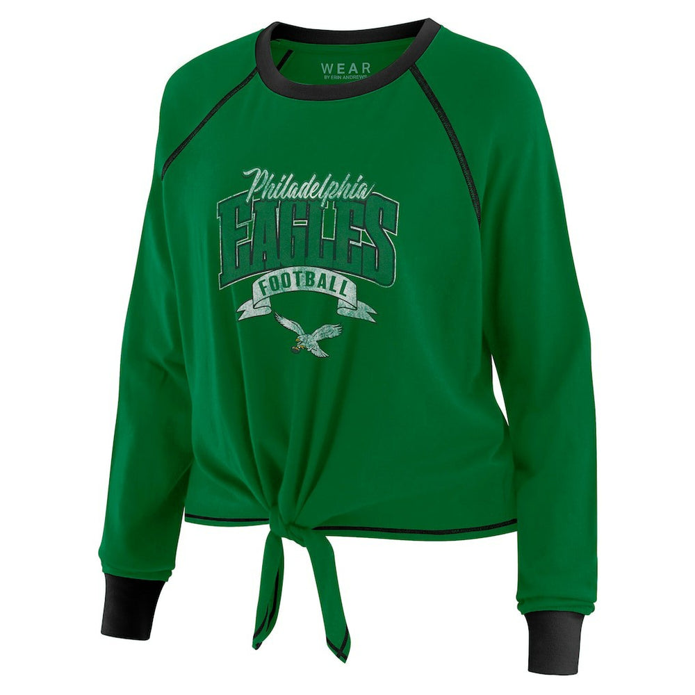 Philadelphia Eagles WEAR by Erin Andrews Women's Plus Size Tie-Front Long Sleeve Top Green/Black