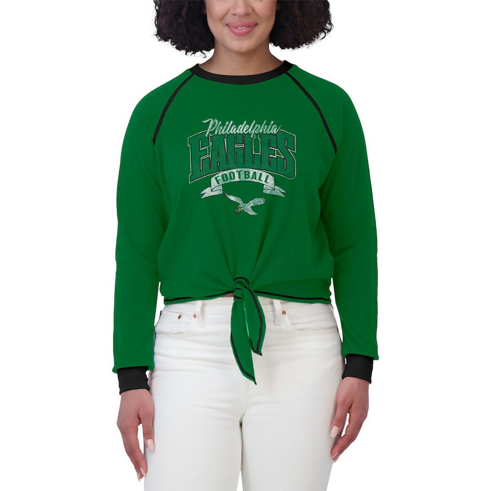 Philadelphia Eagles WEAR by Erin Andrews Women's Plus Size Tie-Front Long Sleeve Top Green/Black