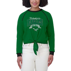 Philadelphia Eagles WEAR by Erin Andrews Women's Plus Size Tie-Front Long Sleeve Top Green/Black