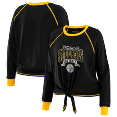 Pittsburgh Steelers WEAR by Erin Andrews Women's Plus Size Tie-Front Long Sleeve Top Black/Gold